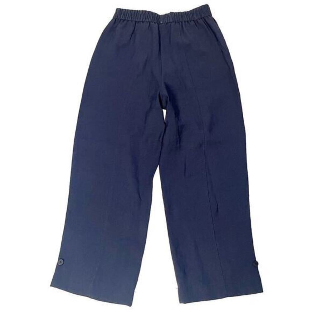 Zara Womens Wide Leg Cropped Pants XS Pull On Navy Blue Viscose Nautical Artsy